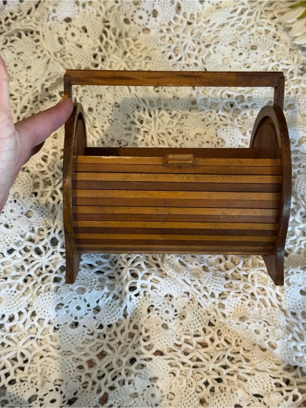 Vintage Wooden Slatted Storage Caddy - Brown